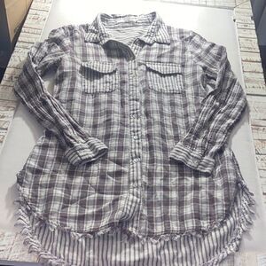 Ellison brown and White Striped Shirt dress rough hem details size medium